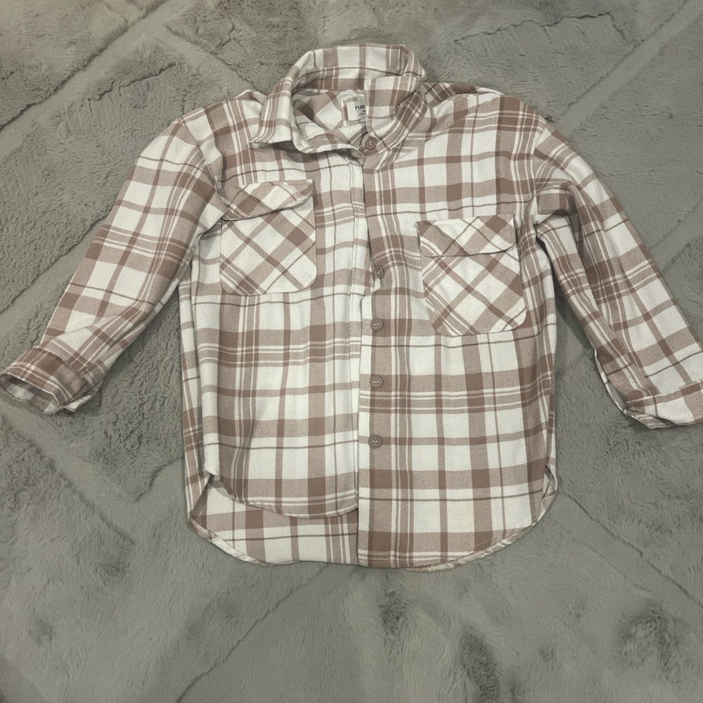 Plaid Button-Up Shirt in Dusty Pink and White